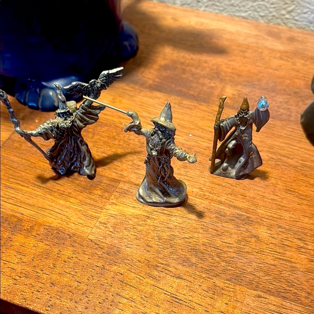 Set of 3 vintage pewter wizards